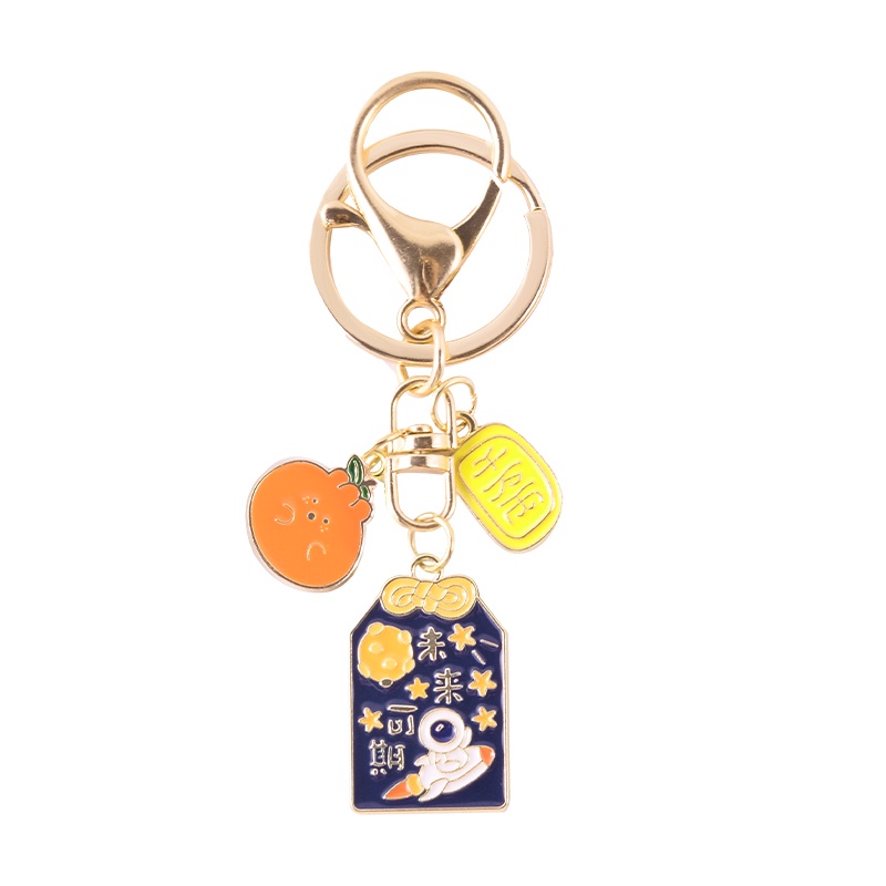 Cute Lucky Fortune Keychains Cartoon Spaceman Fruit Alloy Keychains