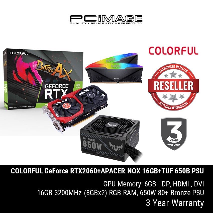 COLORFUL GeForce RTX 2060 6GB DDR6 GRAPHIC CARD + TUF GAMING 650W POWER