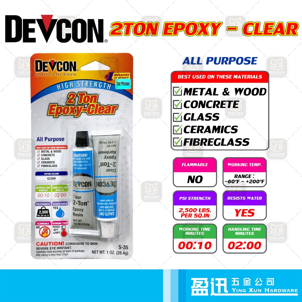 Devcon 2ton Epoxy Clear High Strength Metal Wood Concrete Glass