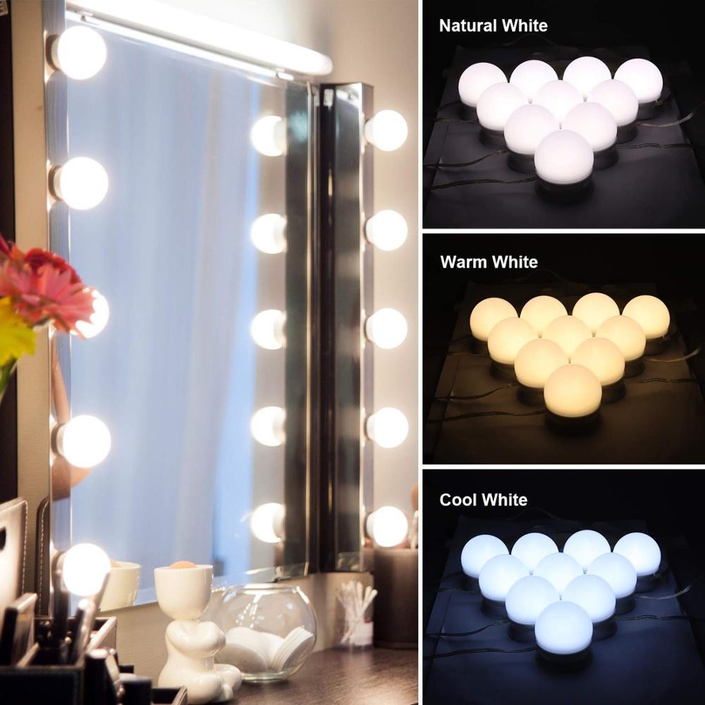 Makeup Mirror Light Hollywood Bulbs 10 LED Bulb Dimmable 3 Mode USB