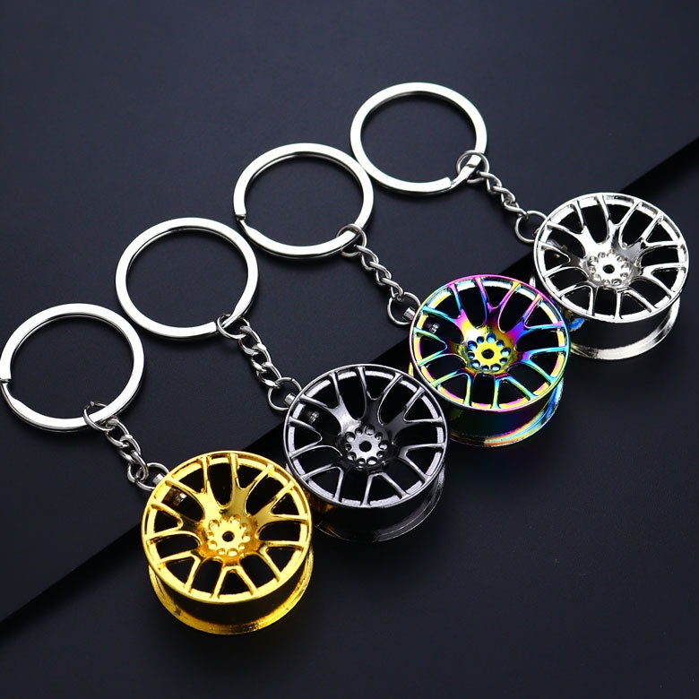 Metal Keychain Car Wheel Hub Auto Logos Key Chain Auto Repair Parts Car Mini Tire Wheel Key