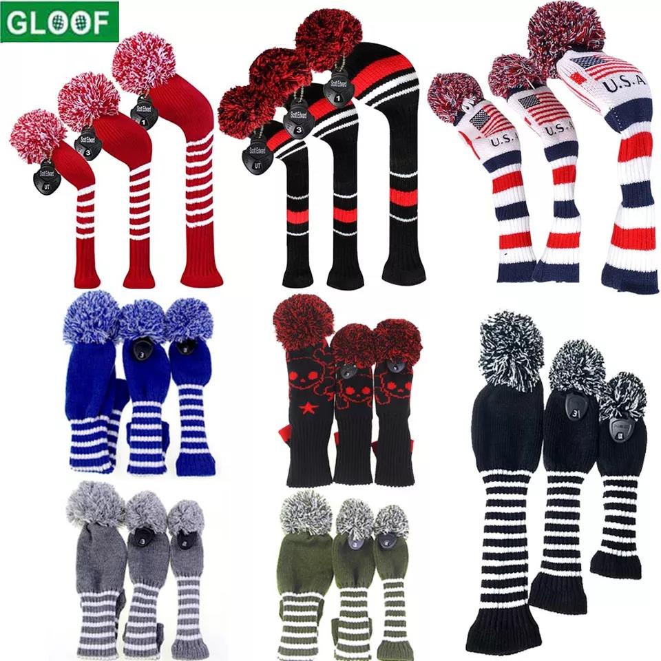 Knitted Golf Club Head Covers 3 Piece Set 1 3 5 Driver and Fairway