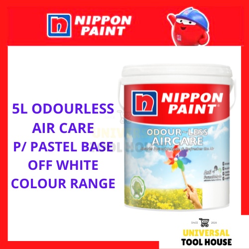 5L NIPPON PAINT OFF WHITE P/ PASTEL BASE Odourless Air Care Cat Tak Bau Anti Bacterial Paint