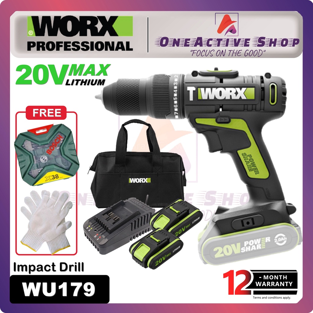 WORX 20V Cordless Impact Drill WU179 - 1 Year Warranty ( WORX IMPACT