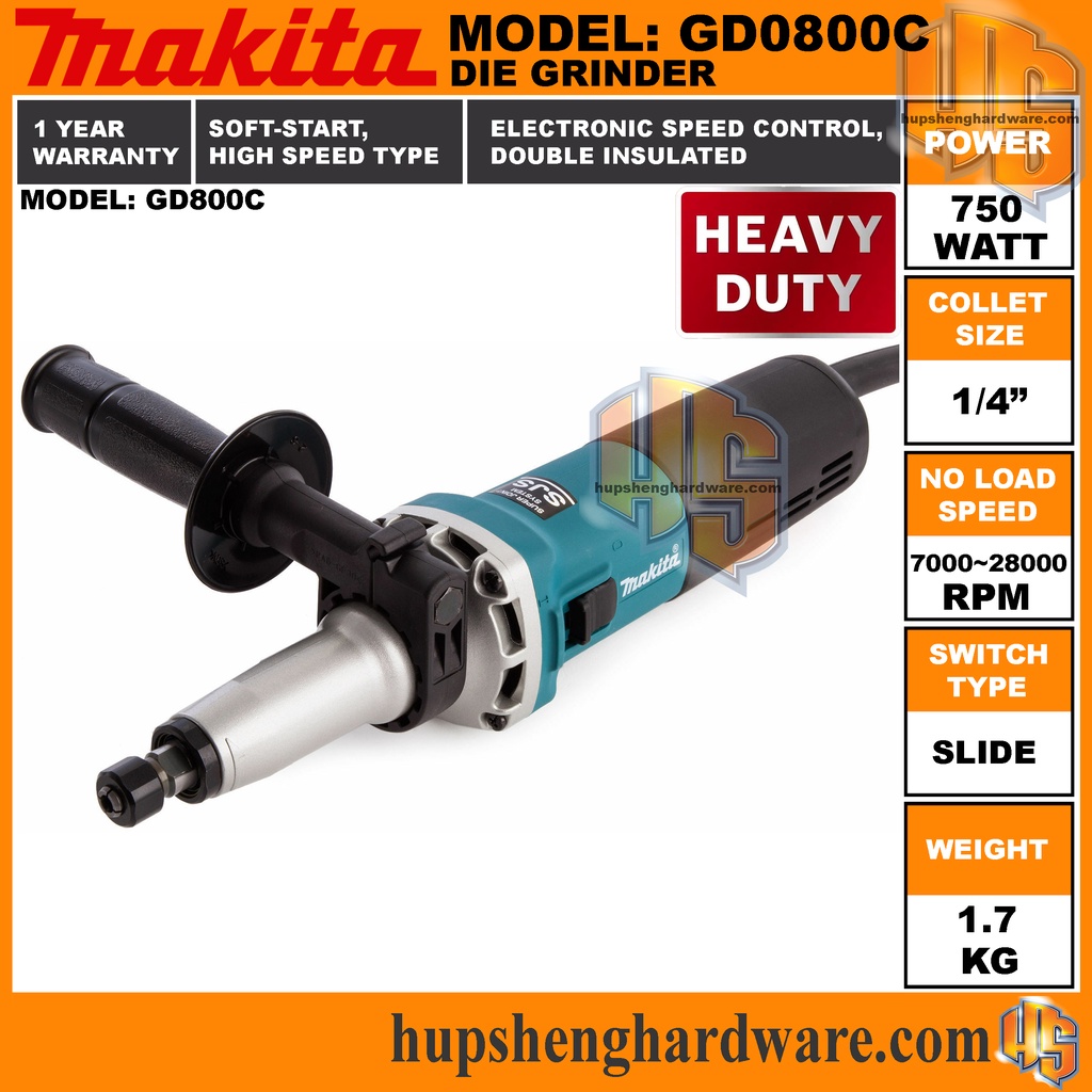 Makita GD0800C Heavy Duty Die Grinder Collet 1/4" Variable Speed 7000