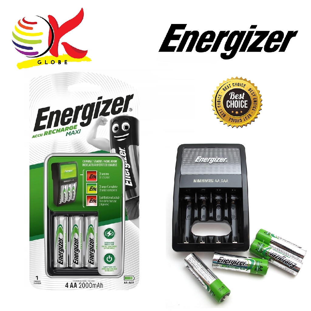 ENERGIZER MAXI CHARGER CHVCM4 NIMH BATTERY RECHARGE 2000MAH FOR 2 AA OR 4 AA OR AAA NIMH