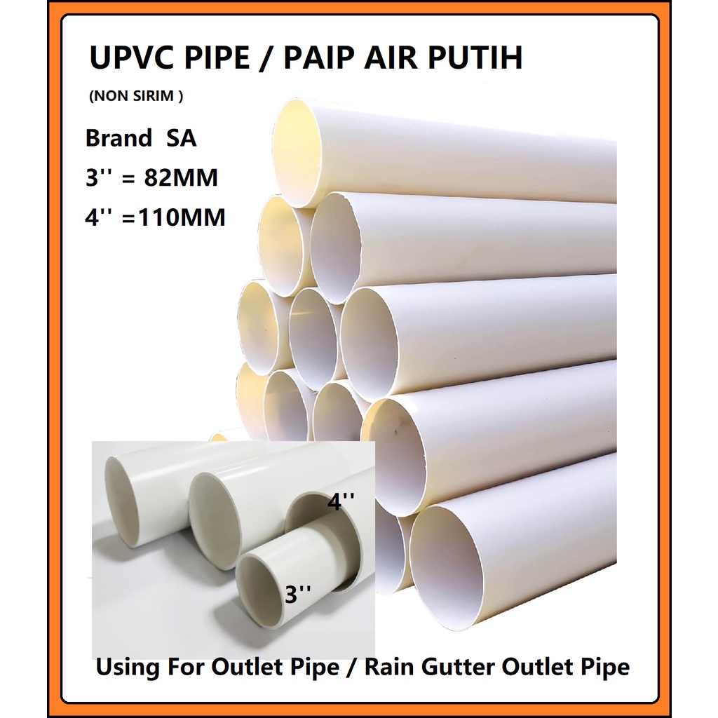 YLK【1Kaki/1Ft】 3'' / 4'' UPVC Hydroponic Pipe / Pipe Putih 82mm, 110mm