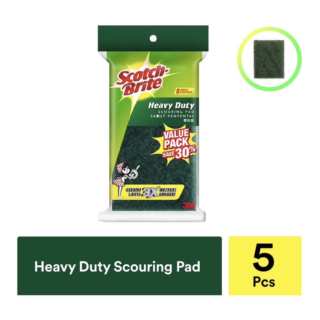 3M Scotch Brite Heavy Duty Scouring Pad Tough Clean (5 Pcs/Pack