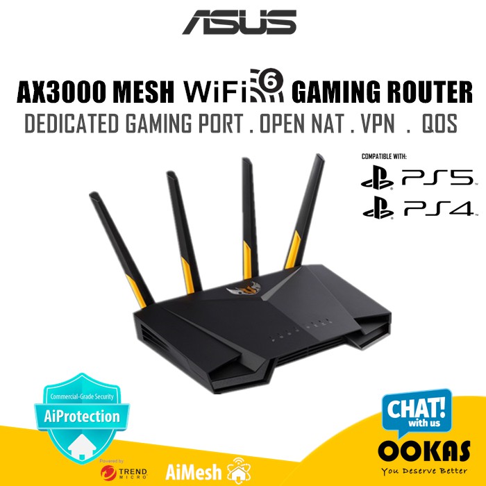 Asus TUFAX3000 Gaming Wifi 6 Router With VPN/Open NAT/Mobile Gaming