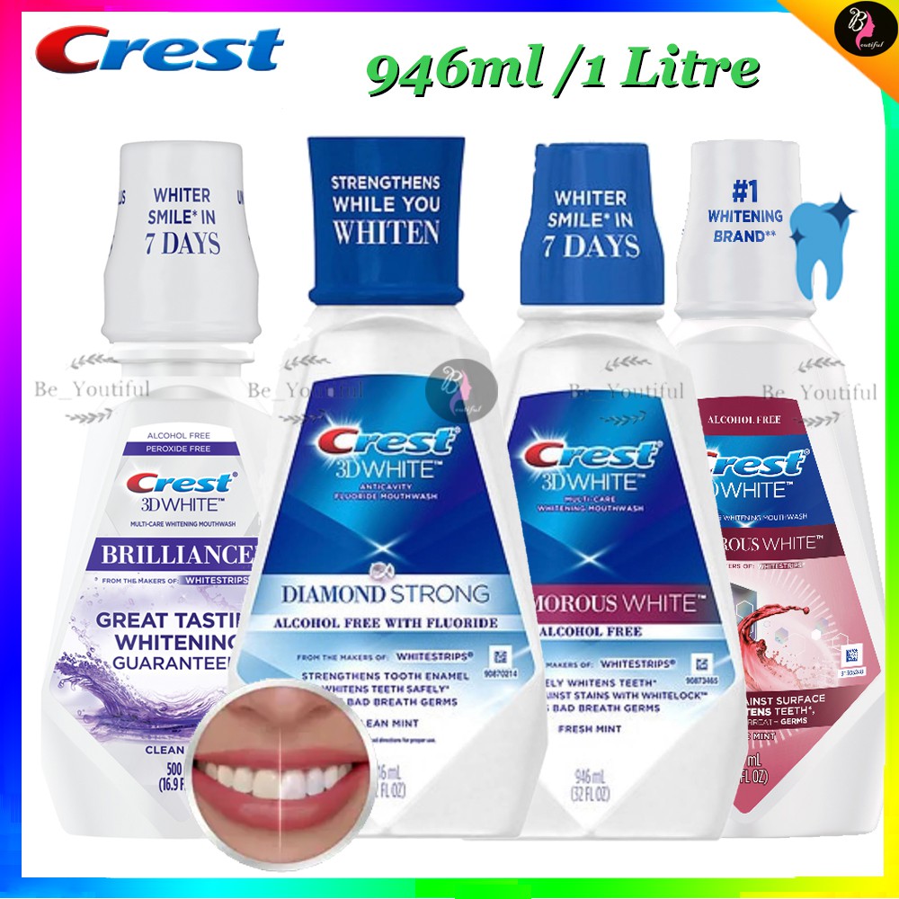 Crest 3D White Mouthwash Oral Rinse Alcohol Free 946ml/1Litre 漱口水 Kills