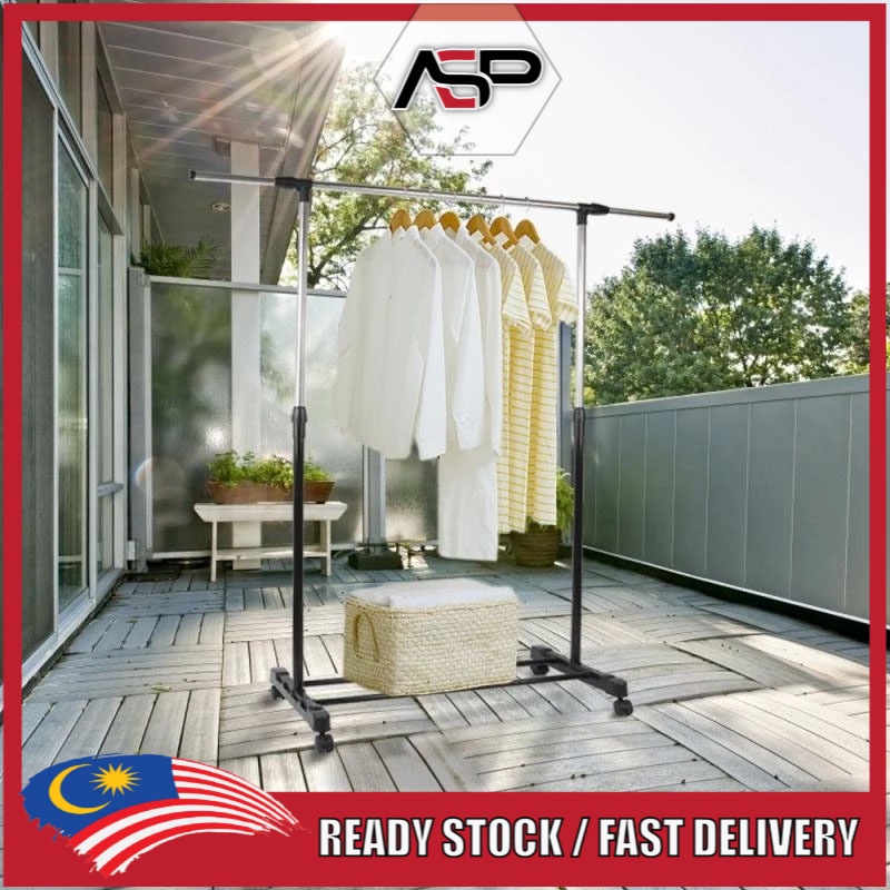 ASPBES Adjustable Rolling Coat Rack Double Rod Clothes Rack Stainless