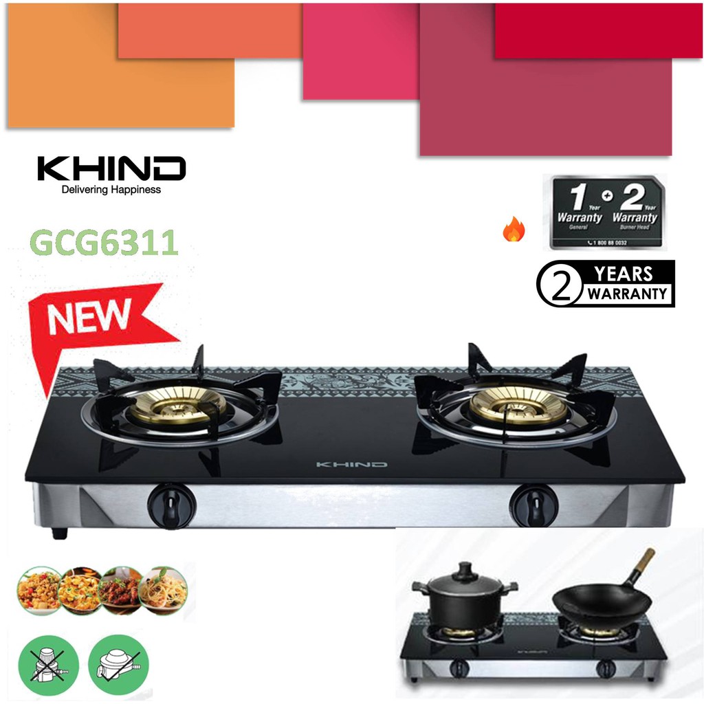 Khind GCG6311 Table Glass Top Double Burner Gas Cooker / Gas Dapur
