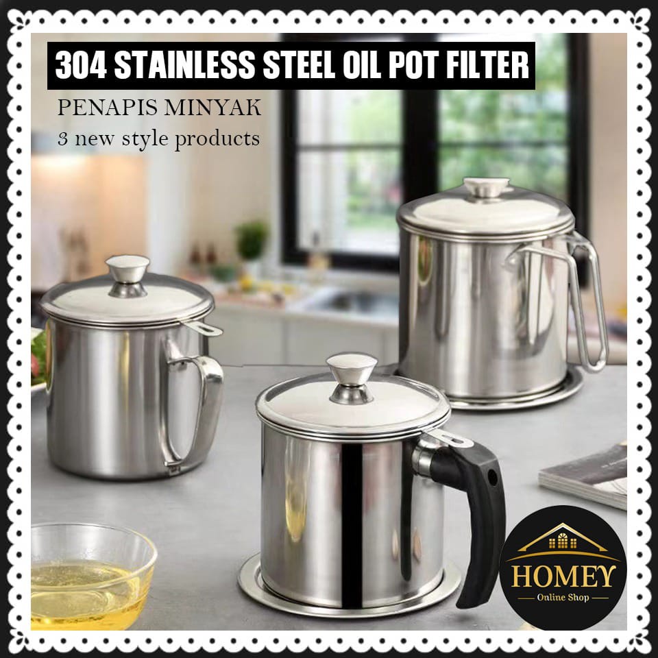 Oil Pot 304 Stainless Steel Keeper Oil Filter Pot Cooking Oil Strainer