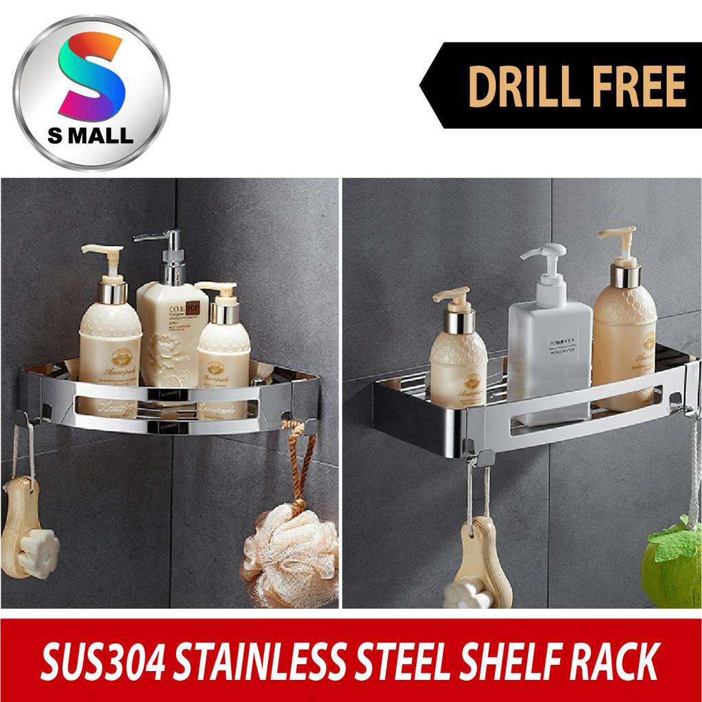 SUS304 Stainless Steel No Drill Shelf Basket Wall Hang Bathroom Shower
