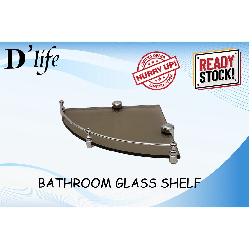 D'Life Bathroom Wall Mounted Single Layer Corner Glass Shelf Corner