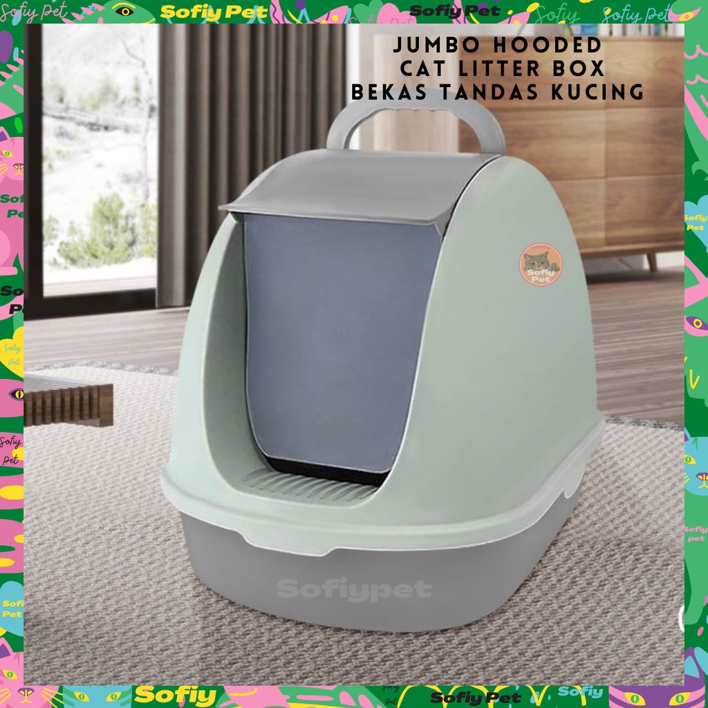 Jumbo Hooded Cat Litter Box Tandas Kucing Cat Toilet Bekas Pasir Kucing