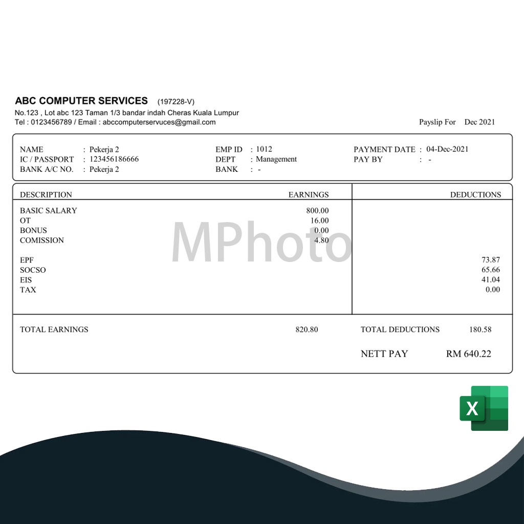 New Template Slip Gaji / Payslip Auto Calculation 1 Click Print Preview