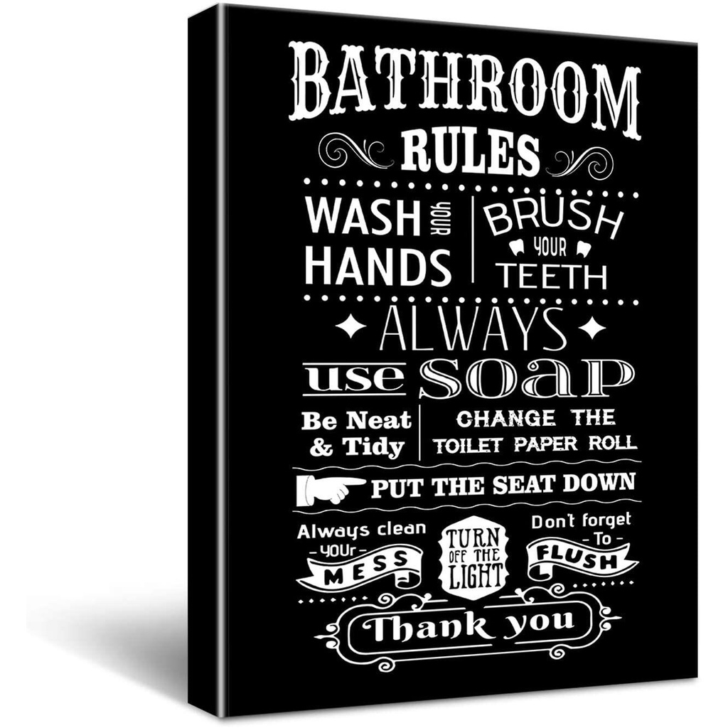Funny Bathroom Rules Canvas Wall Art Decor Farmhouse Bathroom Rules Sign Poster Canvas Wall