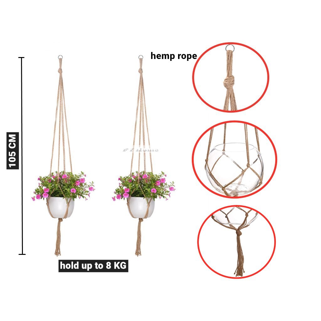 FY Handmade 105CM Macrame Plant Hanger Cotton Rope Hanging Flower Pot