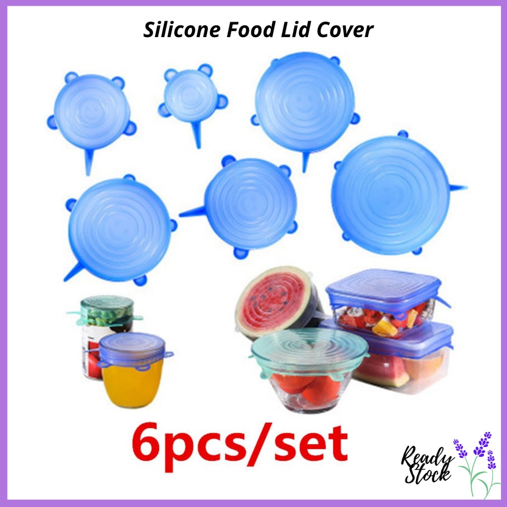 Ready Stock 6Pcs/Set Stretchable Silicone Lid Cover Kitchen Food Lid