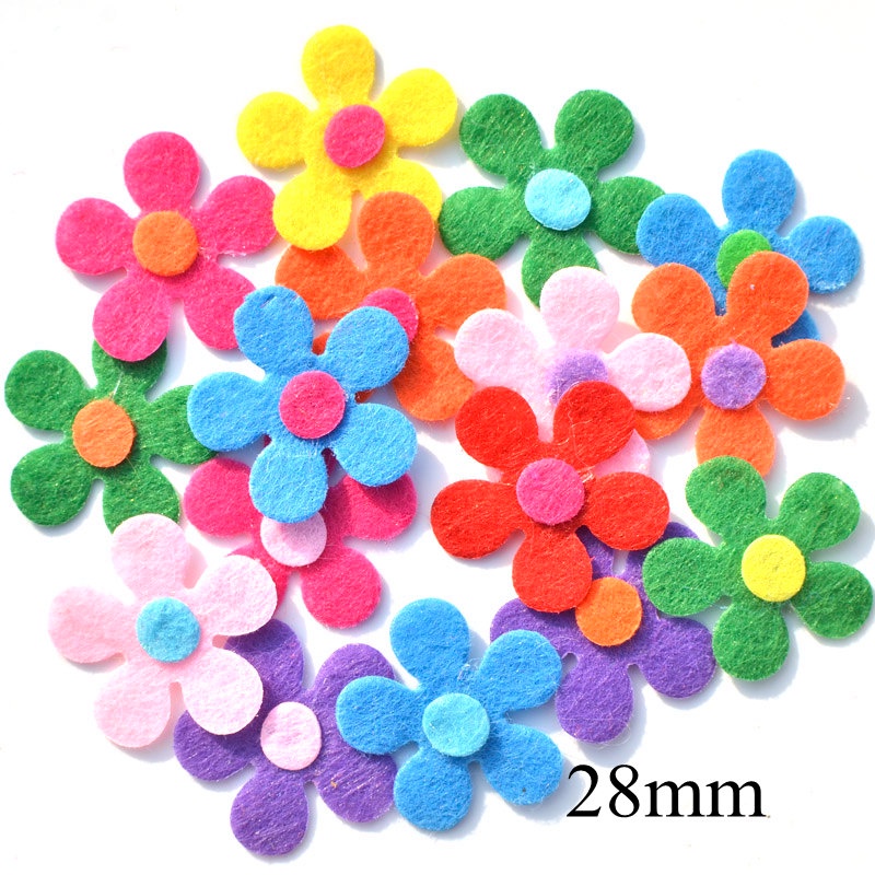 60Pcs Mixed Fabric Scrapbooking 28mm Flower Patches Felt Accessories