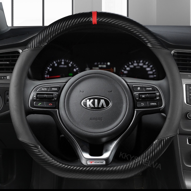 Carbon Fiber Leather Car Steering Wheel Cover for Kia Ceed Sportage