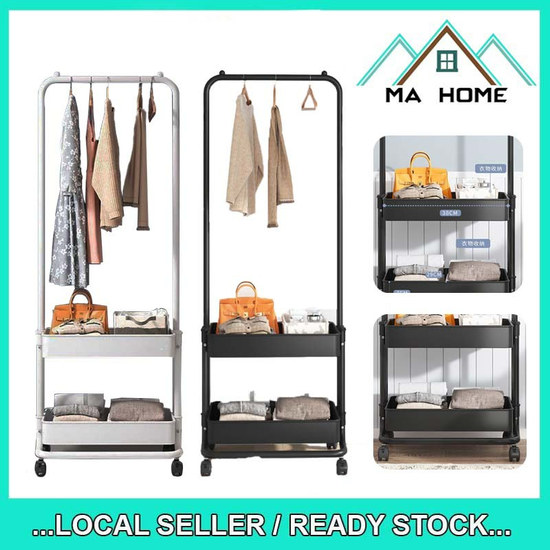 MA Home Trolley Clothes Rack Clothes Storage Rack Portable Hanging