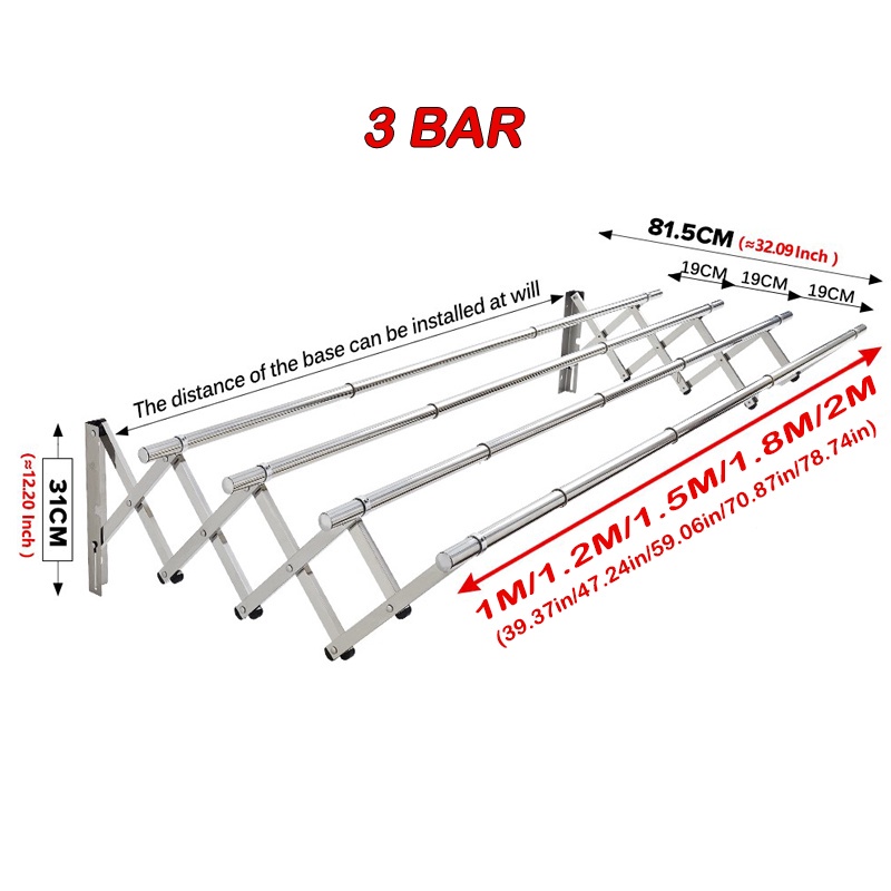 Penyidai Baju Boleh Lipat Retractable Clothes Hanger Wall Mounted