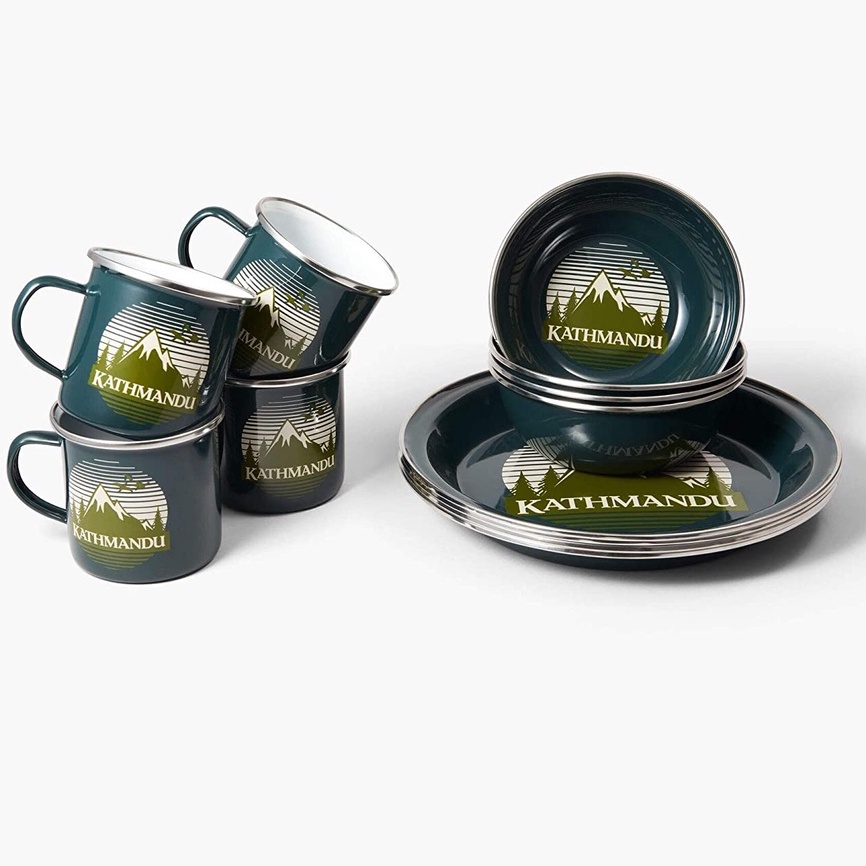 (READY STOCK) Kathmandu Enamel 12 Piece Dinner Set Picnic Camping