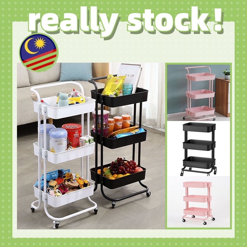 3 Tier PP Plastic Trolley MultiPurpose Kitchen Trolley 3 Tier Trolley