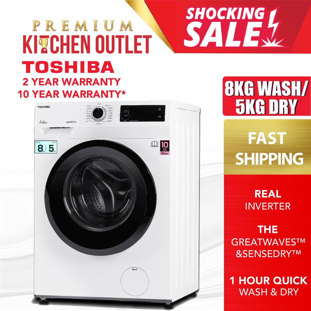 Toshiba (8kg/5kg) Real Inverter Front Load 2 In 1 Washer Dryer TWD