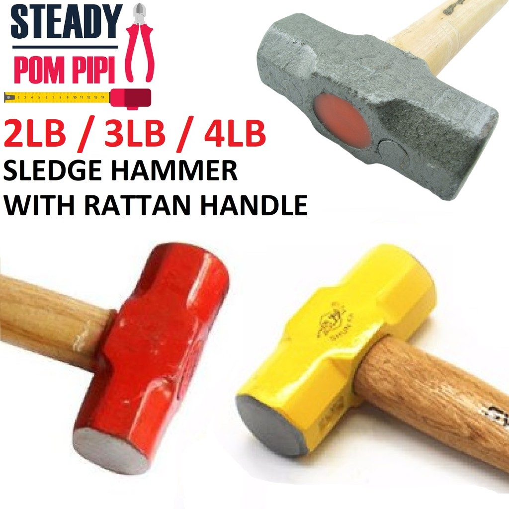 2LB 3LB 4LB HEXAGON SLEDGE HAMMER WITH RATTAN HANDLE / PEMUKUL PECAH