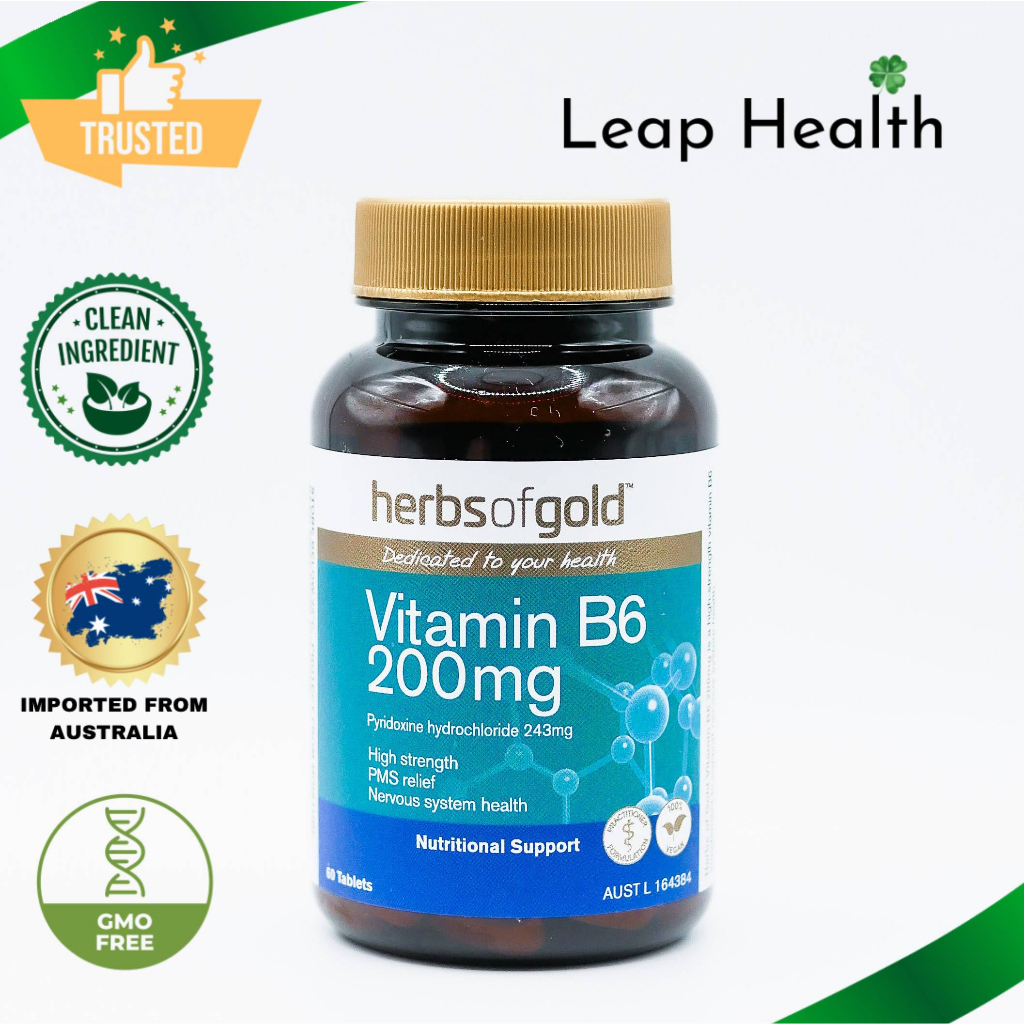 Herbs of Gold Vitamin B6 200mg PMS Relief, Relieves Premenstrual