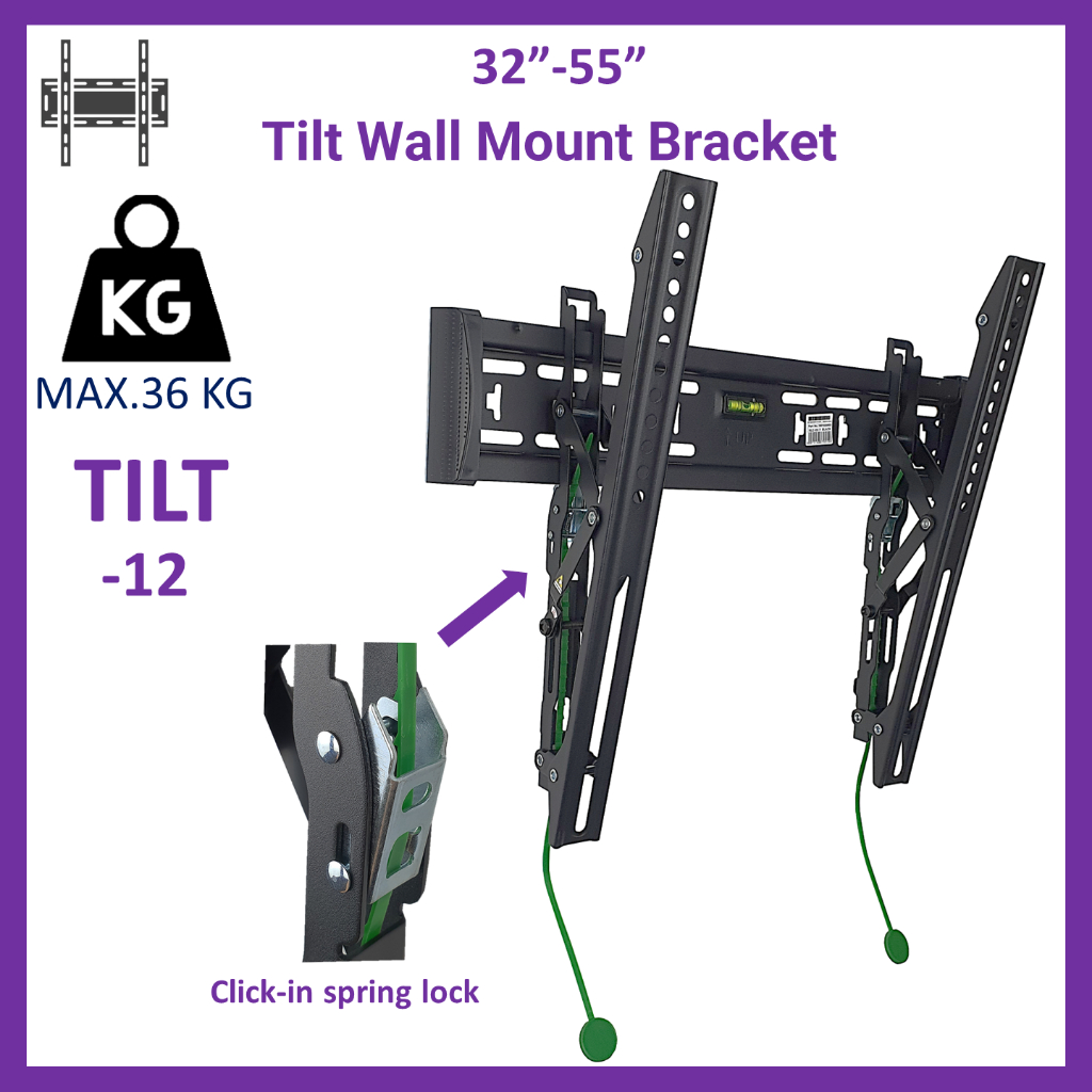 Kaloc 32"55" TV Bracket Click in Spring Lock Tilt Wall Mount TV