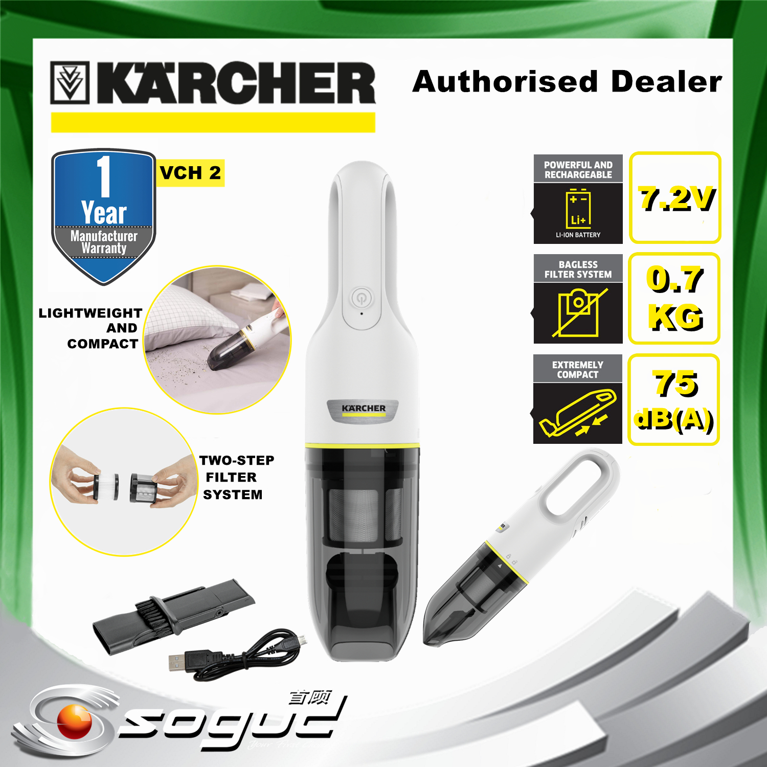 KARCHER VCH2 7.2V CORDLESS BATTERY HANDHELD VACUUM CLEANER CAR MESIN BATERI PENYEDUT HABUK VAKUM