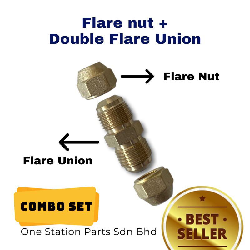 Copper Flare Nut / Double Flare Union / Air Cond Nut Tembaga (1/4", 3/8