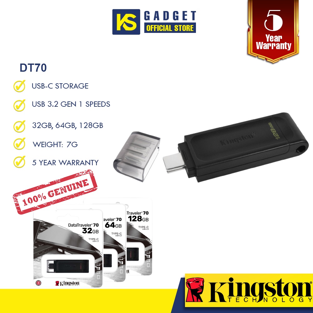 Kingston DataTraveler 70 DT70 USBC Flash Drive (128GB/64GB/32GB