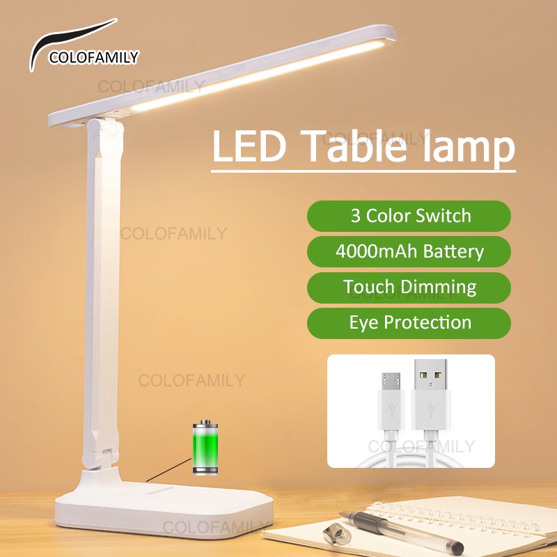 3 Color Touch Dimming LED Table Lamp Study Rechargeable Foldable Desk
