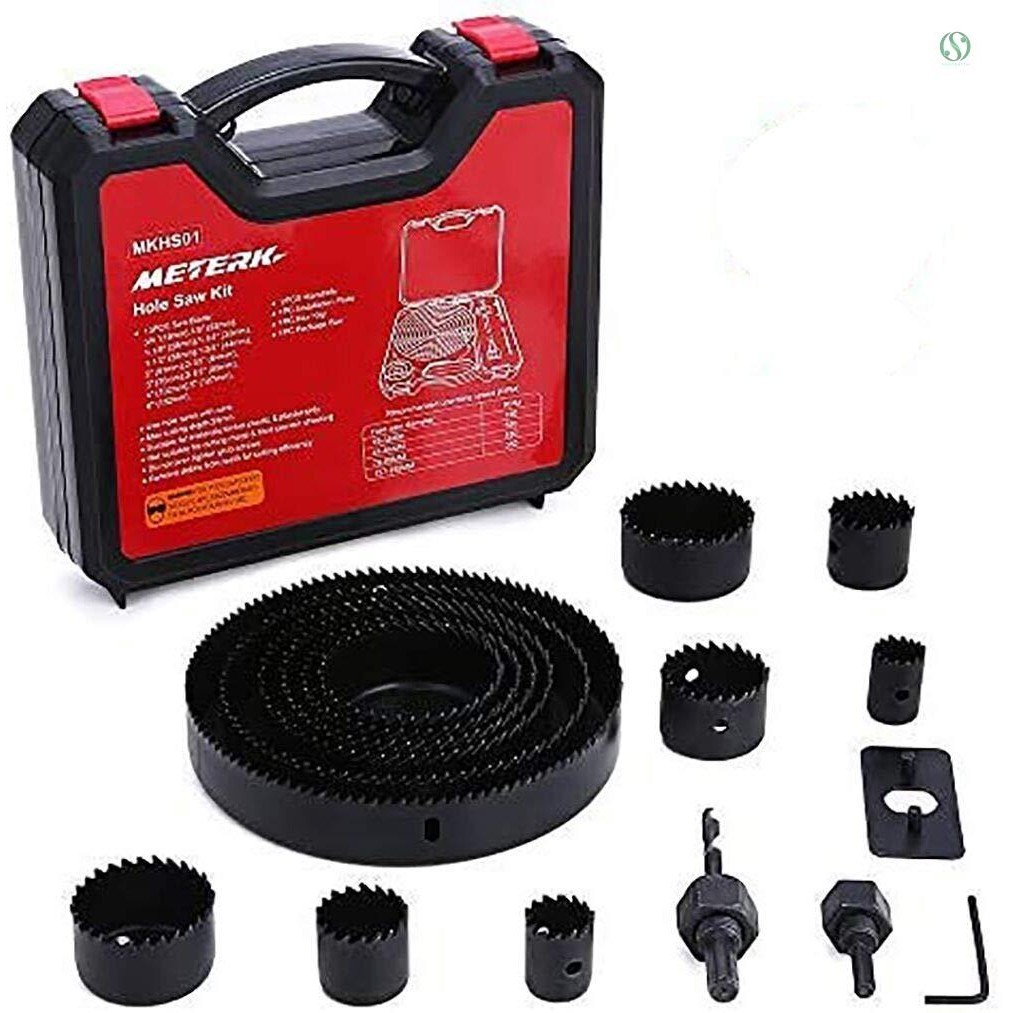 Hole Saw Kit, 17 Pcs Hole Saw Set with 13Pcs Saw Blades, 2 Mandrels, 1