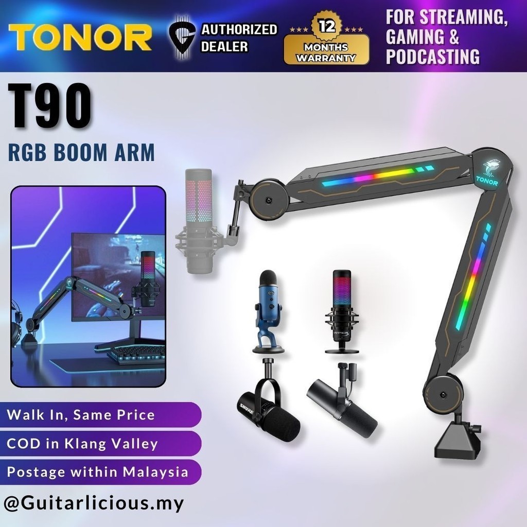 TONOR T90 RGB Gaming Mic Boom Arm Stand for Blue Yeti, HyperX QuadCast