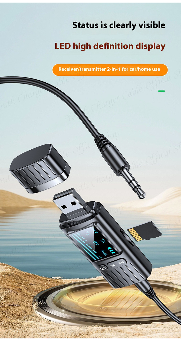 LED Digital Display Screen USB Plug Bluetooth Car Adapter Transmitter