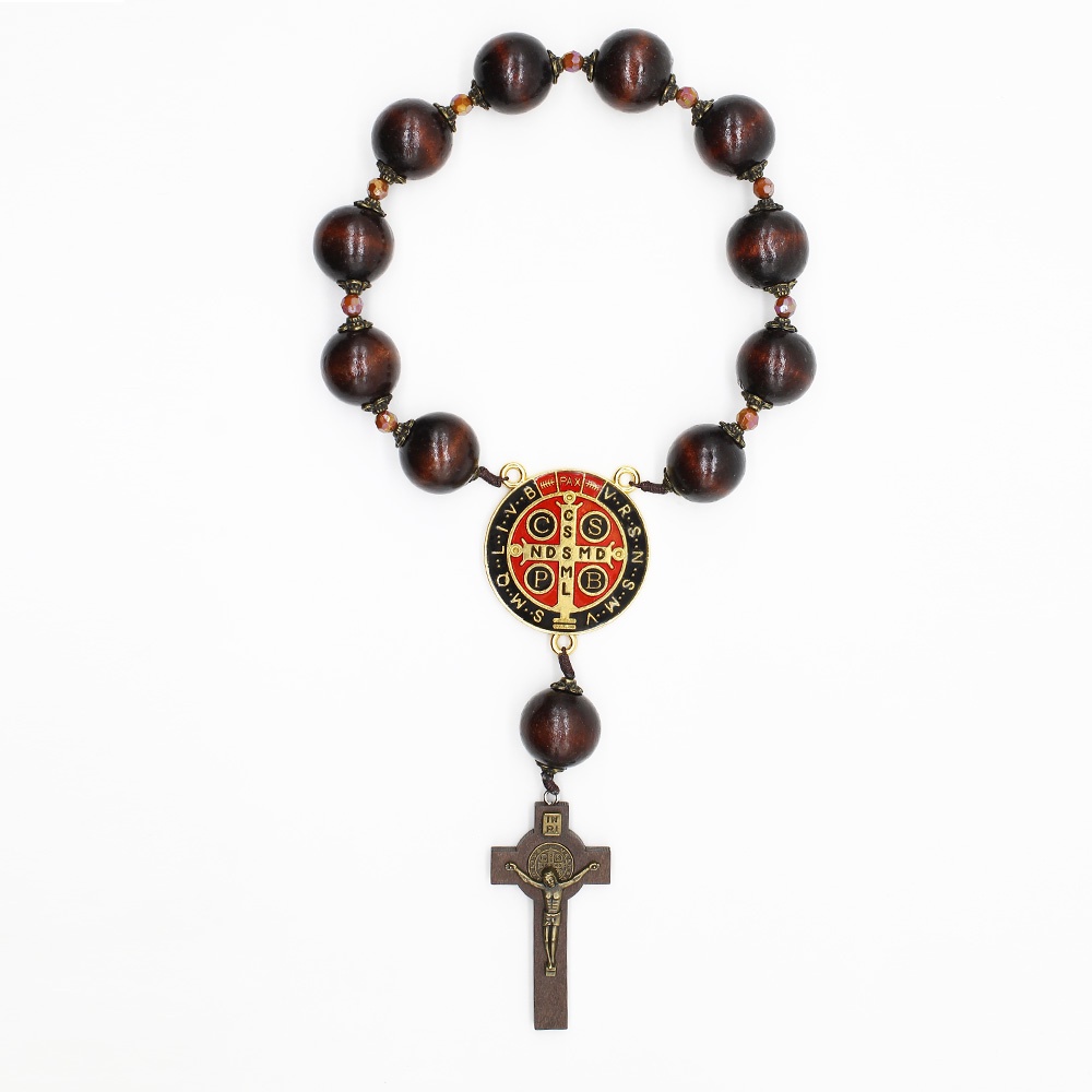 St Benedict Wood Rosary Decade Catholic Extra Large Beads Artesano