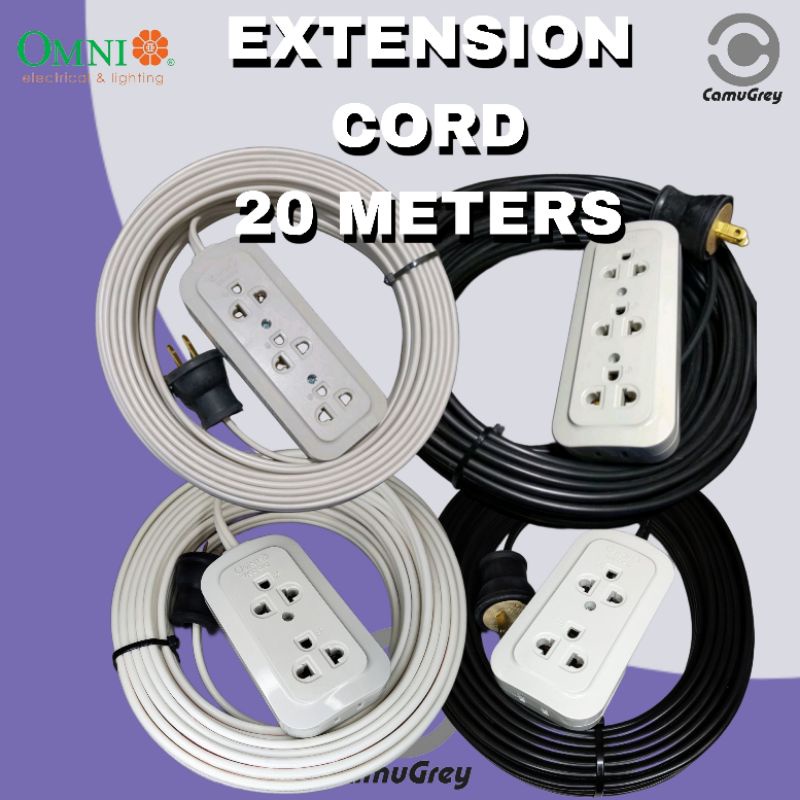 20 METERS EXTENSION CORD w/ 16/2 CORD, HEAVY DUTY RUBBER PLUG Shopee