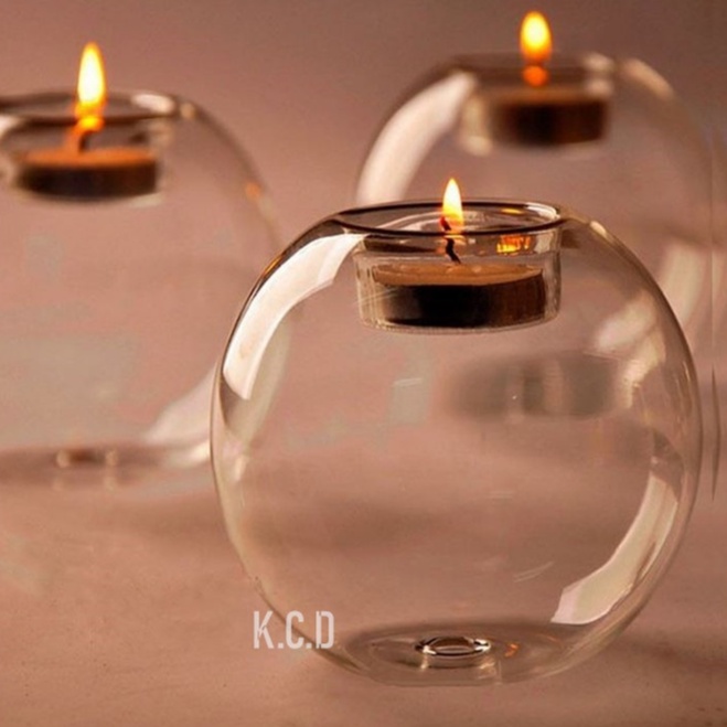 Crystal Glass Ball Tea Light Candle Holder Elegant Heavy Solid Glass