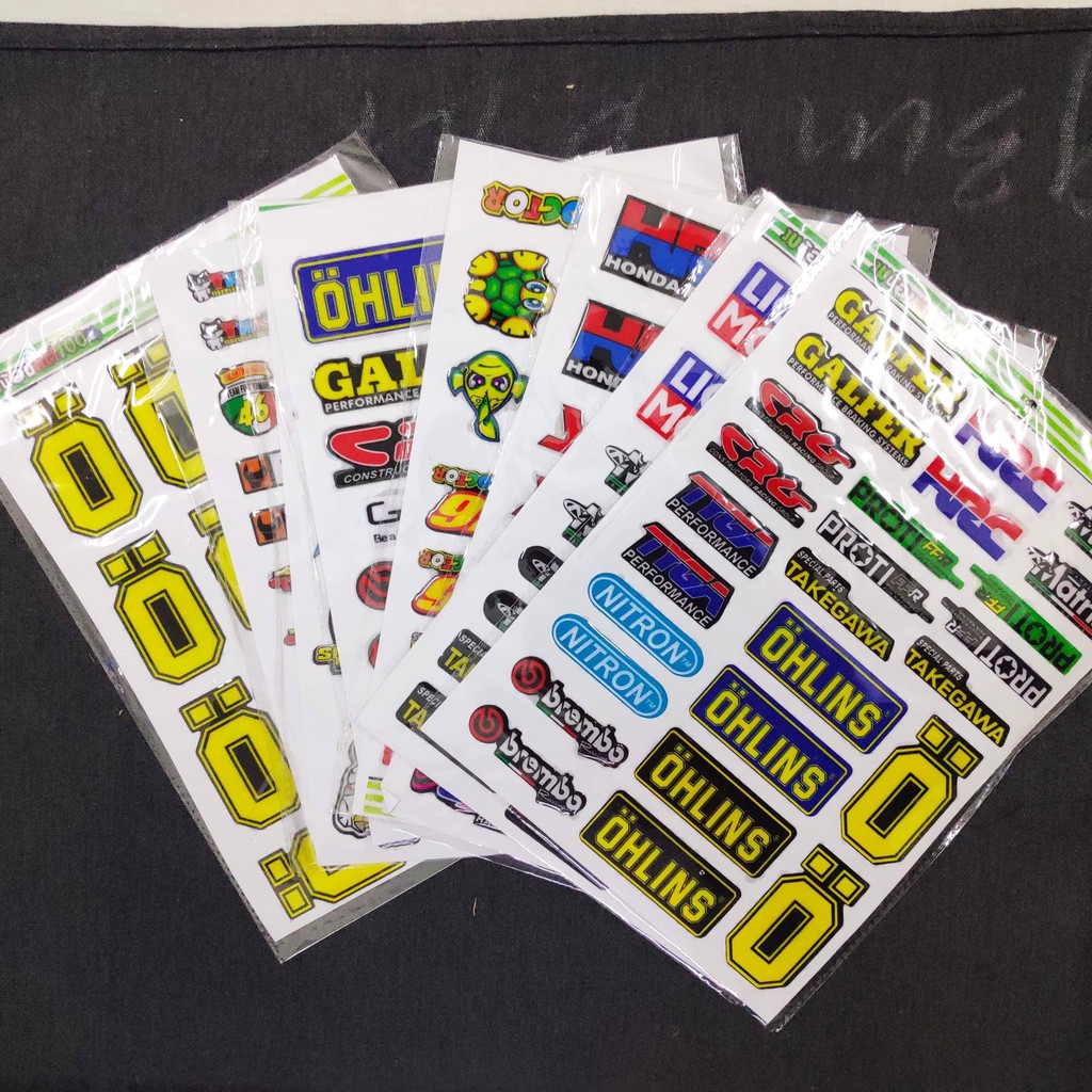 Motorcycle logo sticker set, glossy chrome plastic stamp with many