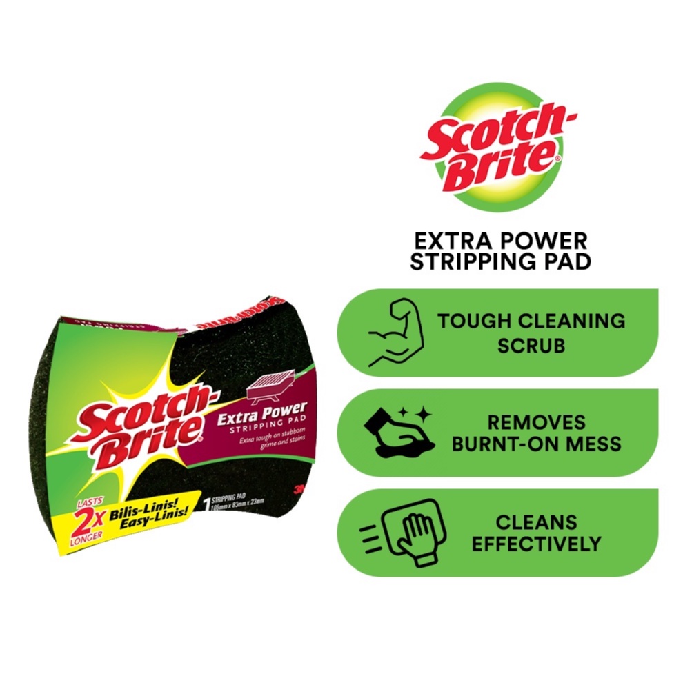 3M Scotch Brite Stripping Pad, Extra Tough, cleans fast, shaped for