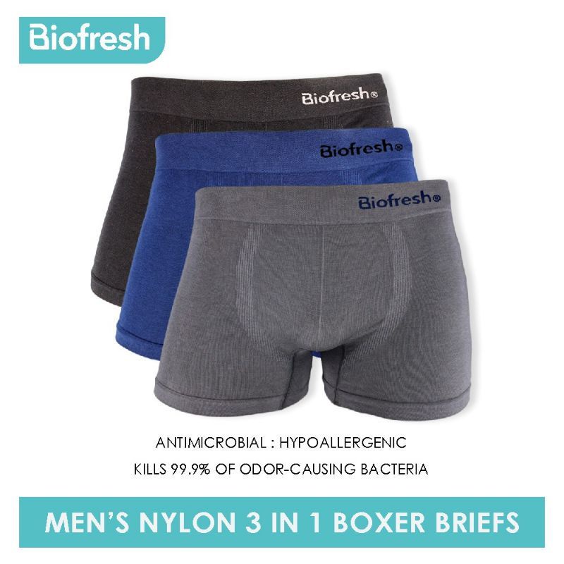 Biofresh Men's Nylon Boxer Brief 3 piece in a pack UMBBG23 Shopee