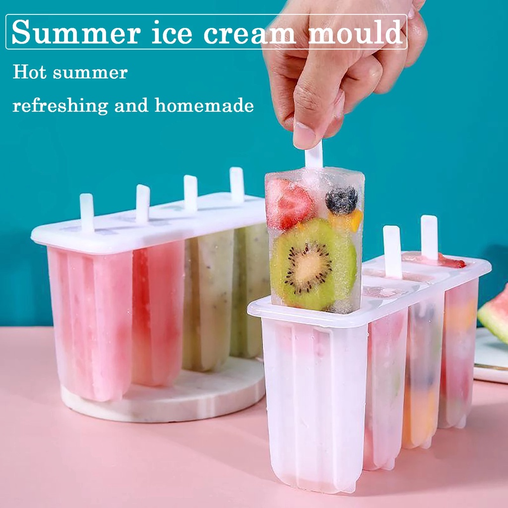 1 Set 4 Cells Popsicles Mold/DIY Big Size Ice Cream Mold/Food Grade PP Material Popsicle Maker