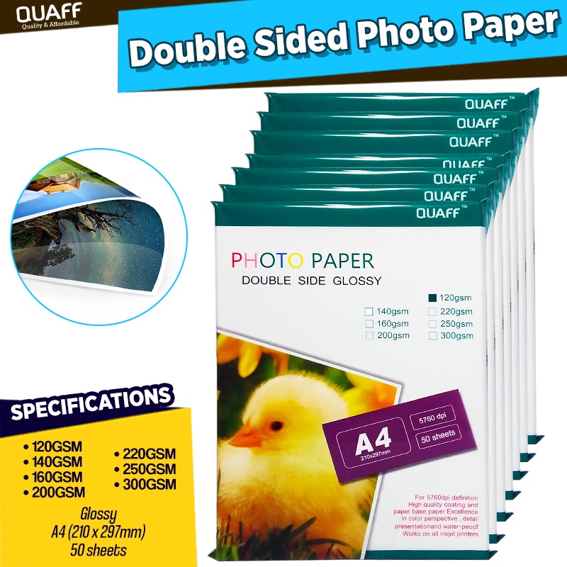 QUAFF Double Sided Inkjet Photo Paper A4 Size Back to Back Printing (50