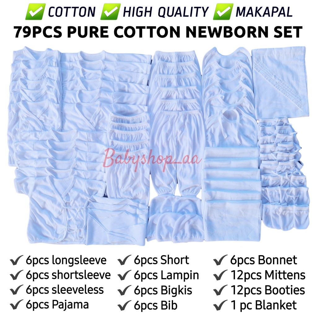 79pcs Cotton Newborn Baby Clothes Set Good Quality White,Blue,Pink